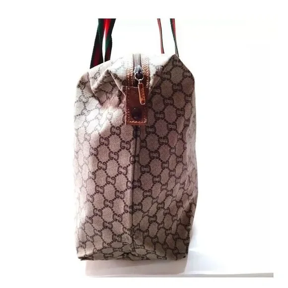 Gucci Plus Vintage Large Tote Bag Brown GG Monogram Web Stripe with COA - Picture 2 of 7